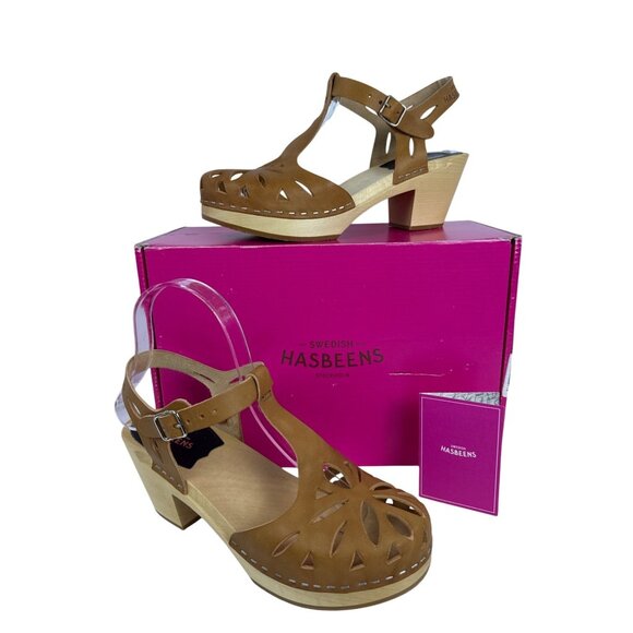 Swedish Hasbeens Women's Lacy Sandal Natural Leather Lime Wood Heels EU 37, US 7 - Picture 14 of 16